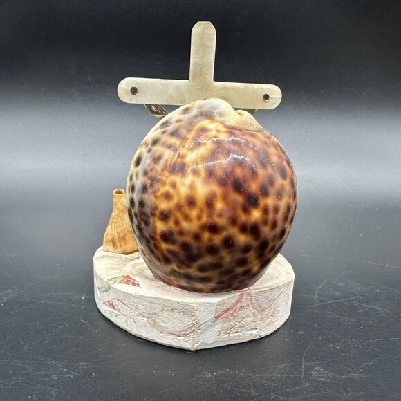 Vintage 1950s Shell Jesus Crucifix Religious Figurine Dish Beach Nautical Kitsch - Picture 4 of 11